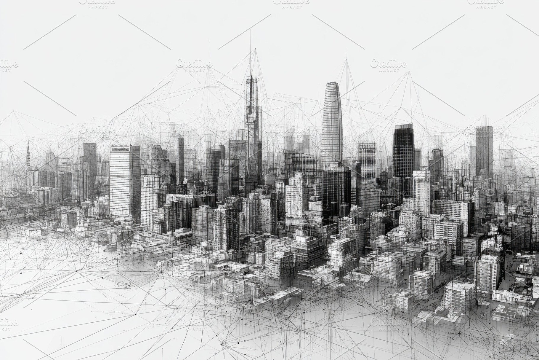 Skyscrapers Cityscape Network Connec, a Photo by Pixeness Studio