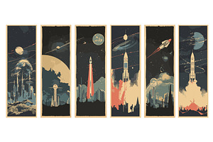 Vintage space posters cartoon, a Technology Illustration by Onyx