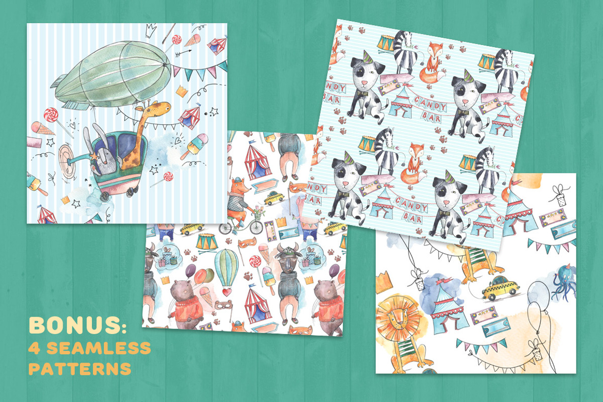 Kids party watercolor collection, an Animal Illustration by soolima (Photo 6 of 6)