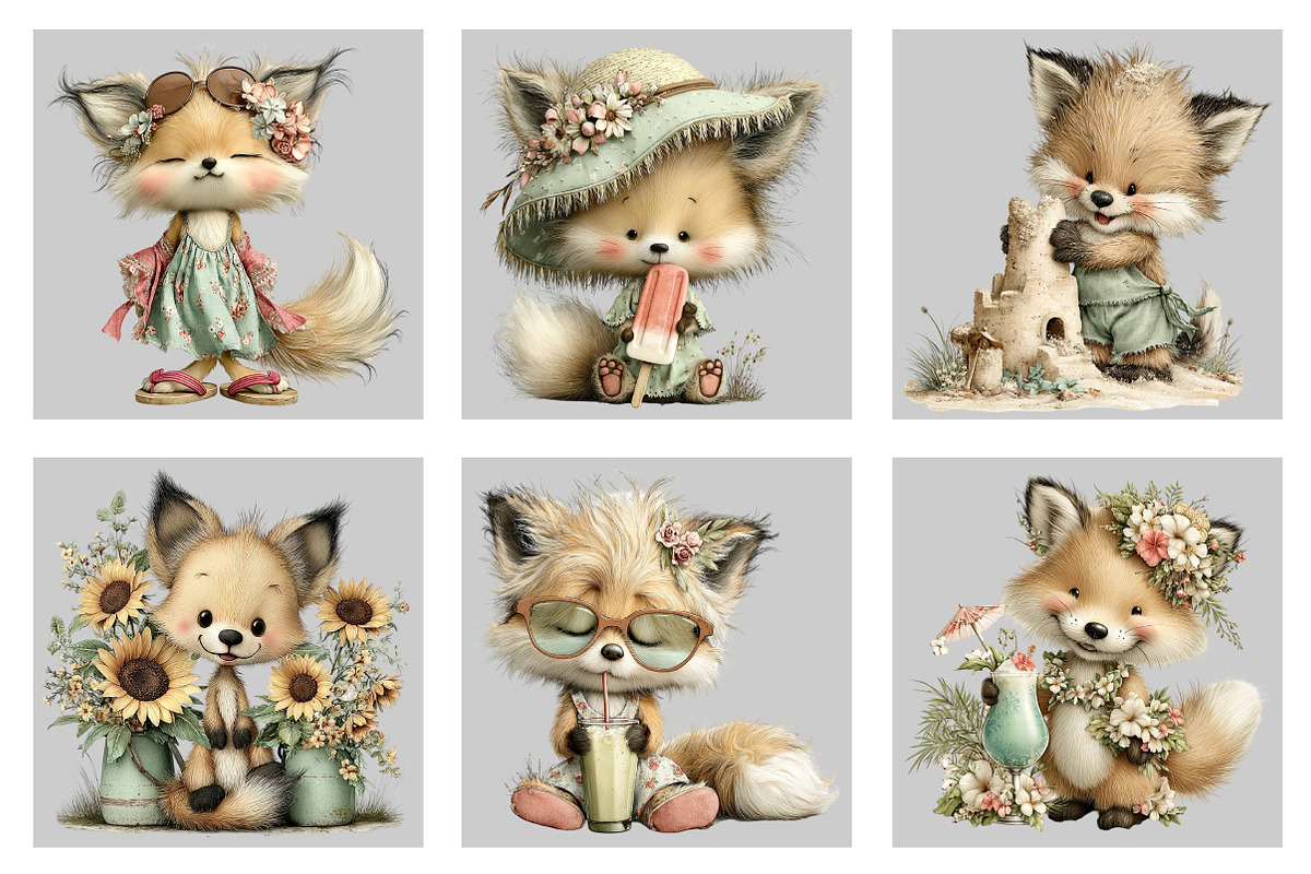Whimsical Summer Fox Clipart, an Illustration by Black Bird Studio (Photo 5 of 5)