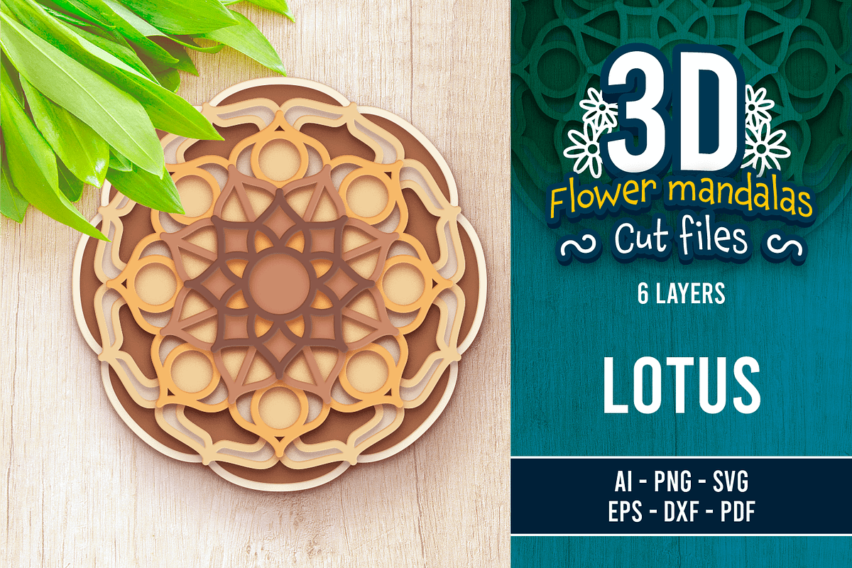 3D Lotus Flower Mandala - SVG Cut Fi, an Object Graphic by Arshad Ali (Photo 1 of 8)
