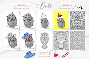 Owls Line Art Illustrations, an Animal Illustration by ilonitta (Thumbnail 2 of 9)