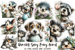 Spring Peeking Animal Clipart, an Illustration by OK Design