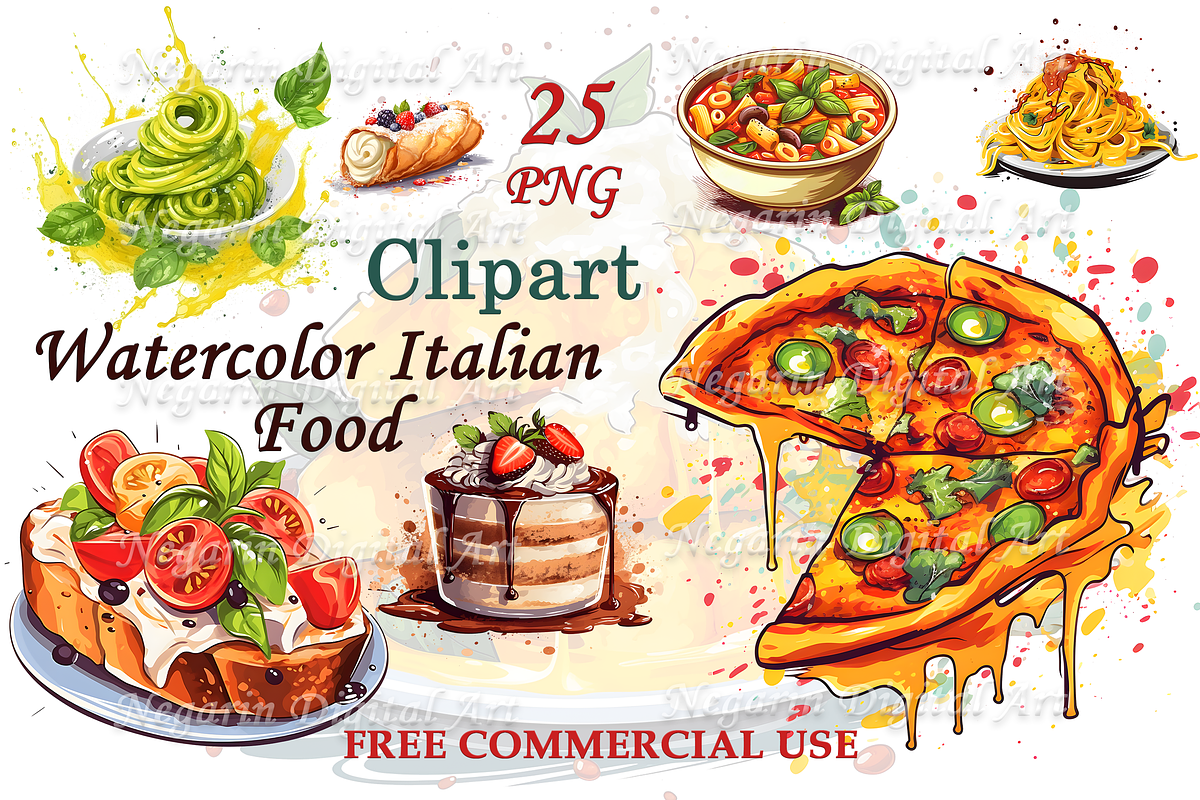 Watercolor Italian Food Clipart, an Object Graphic by Negarin Digital Art (Photo 1 of 8)