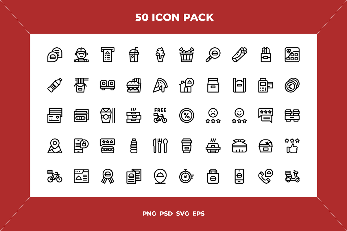 Food delivery icons, an Outline Icon by Wencory (Photo 1 of 2)