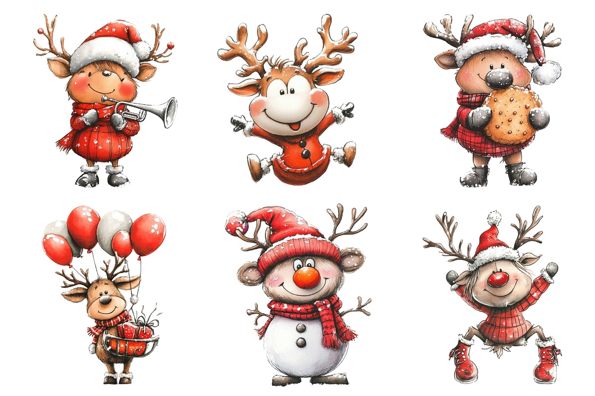 Quirky Funny Christmas Reindeer Clip, an Illustration by Daily.Designs (Photo 4 of 5)