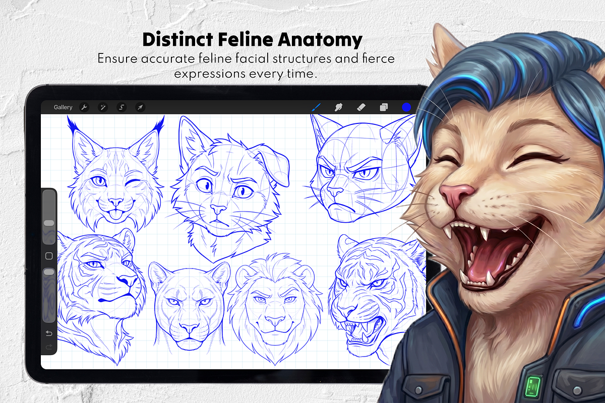 215 Furry Male Head Procreate Stamps, a Brush Add-On by Selentaori Studio (Photo 6 of 13)