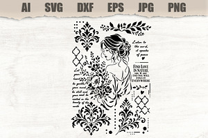 Stencil Woman Floral Portrait