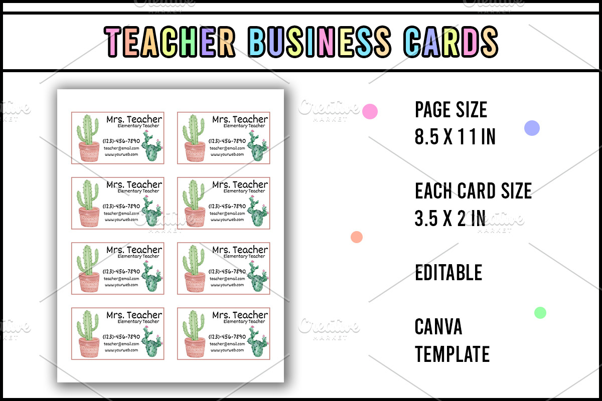 Cactus teacher business card, a Business Card Template by HillTract