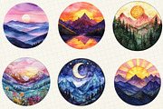 Stained Glass Mountain Scene Clipart, an Illustration by OK Design (Thumbnail 4 of 5)