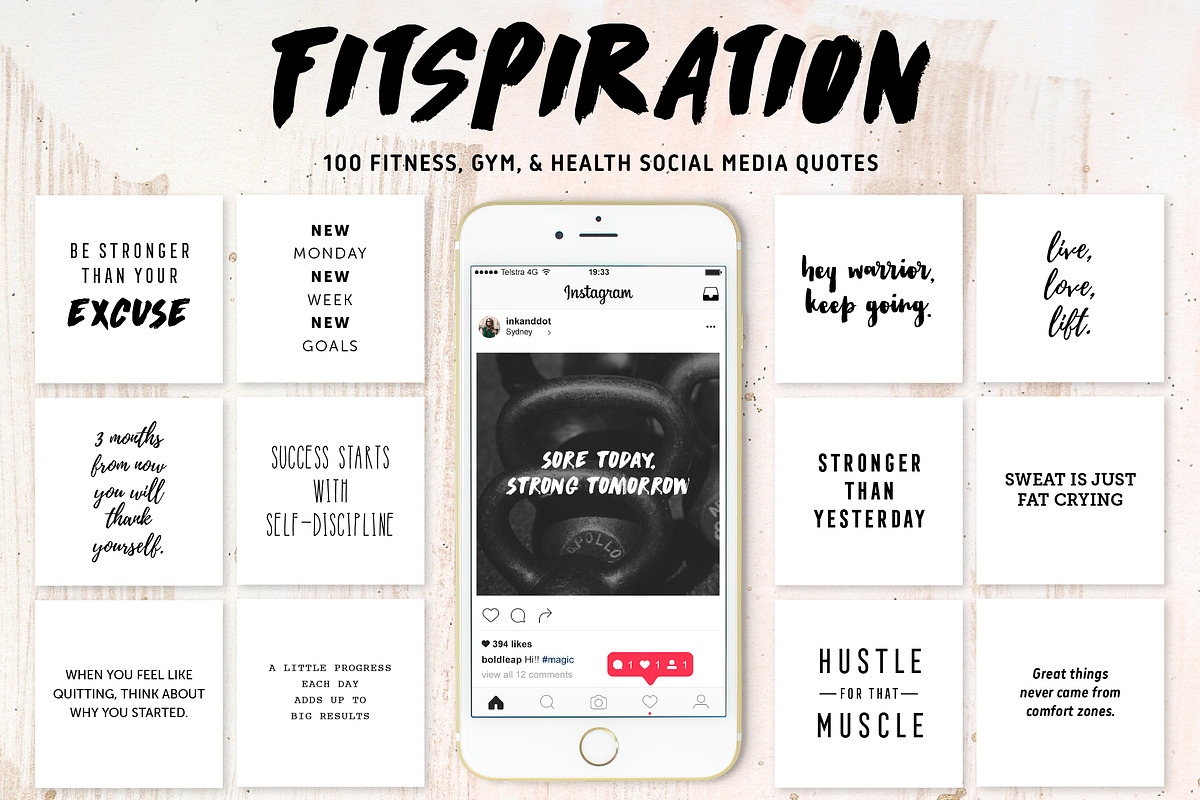 Fitness Social Media Quotes Pack, a Social Media Template by Bold Leap Creative (Photo 1 of 3)