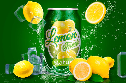 Tin Can Water Droplets Lemon Mockup