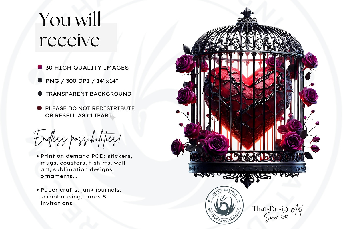 Dark Valentine Hearts clipart Set, a Seasonal Illustration by ThatsDesignArt (Photo 2 of 10)