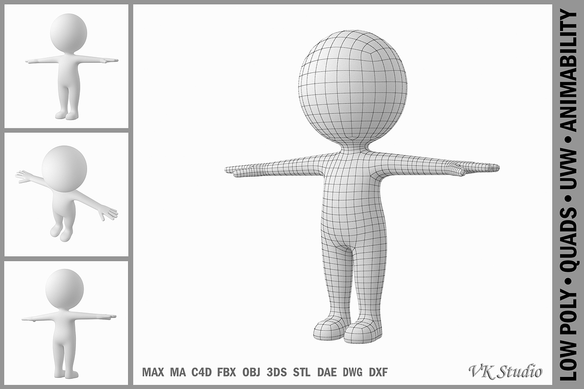 Cute Stylized Stickman in T-Pose, a Characters & Person 3D Model by VK Studio (Photo 1 of 8)