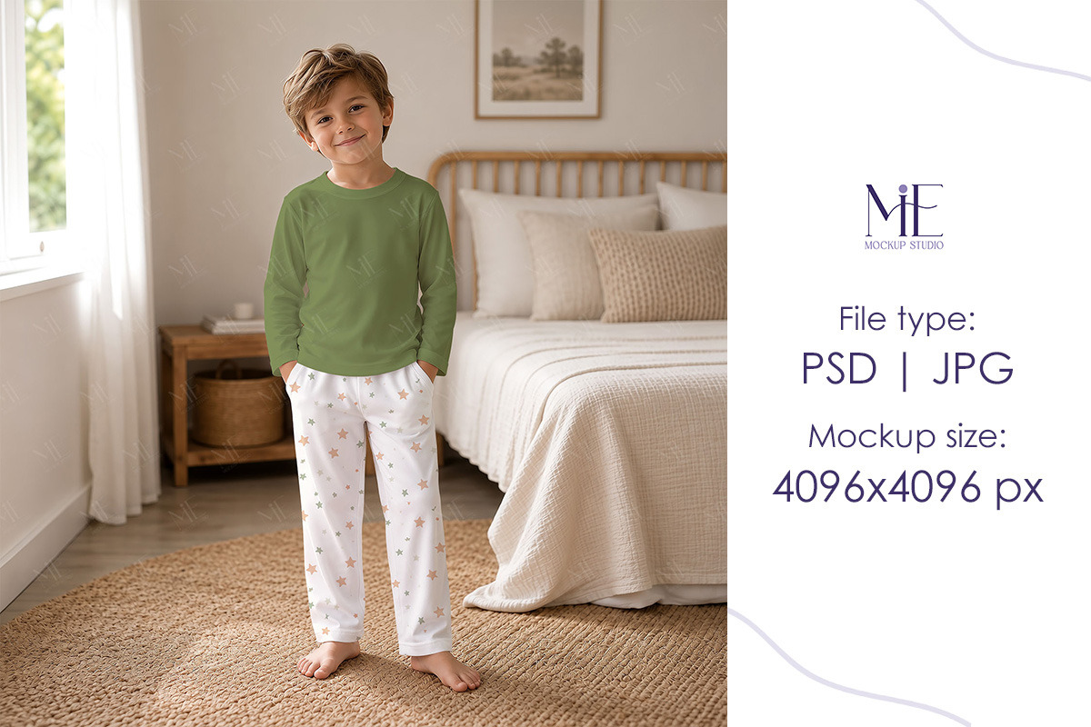 Kids Pajama Mockup Two Piece Pajama, a Shirt Mockup by Mie Mockup Studio (Photo 2 of 7)