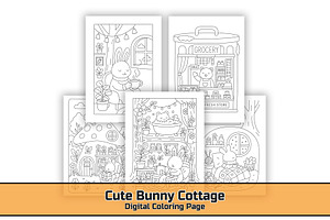 Cute Bunny Cottage Coloring Page, an Education Illustration by DesignDevisers