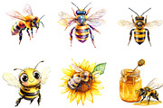 Honey Bee Watercolor Clipart, an Illustration by Designking (Thumbnail 5 of 5)