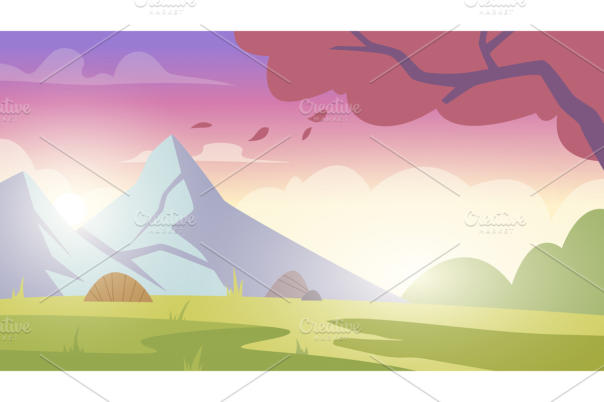 Mountain landscape. cartoon, an Illustration by Onyx