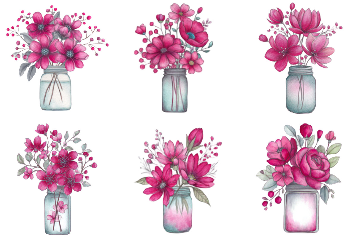 Spring Flowers Mason Jar Clipart, an Illustration by Designking (Photo 4 of 5)