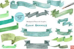 Green Watercolor Banners