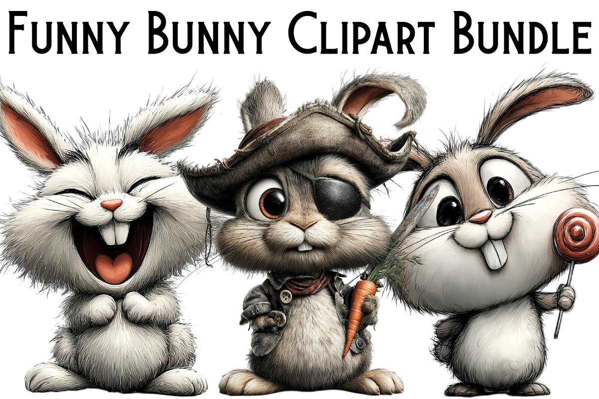 Funny Bunny Clipart Bundle, an Illustration by Pixels.Craft (Photo 1 of 6)