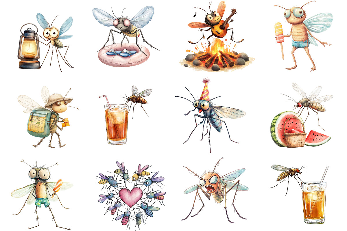 Summer Mosquitoes Clipart, an Illustration by Watercolor design (Photo 2 of 5)