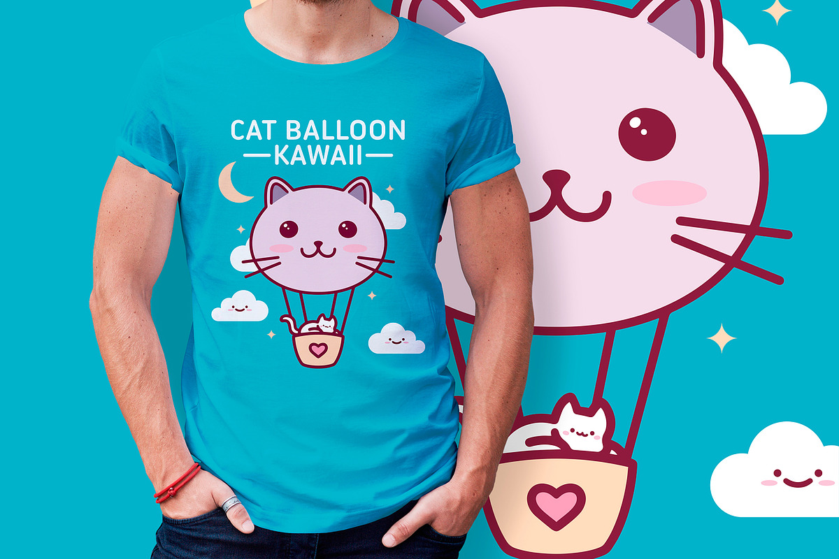Cat Balloon T-shirt Design, an Animal Illustration by vectorwithin (Photo 2 of 3)