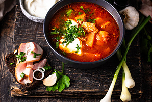 Traditional Ukrainian borsch with, a Food & Drink Photo by Yulia Furman