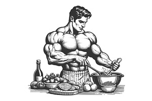 Muscular Man Cooking Healthy Food, a Food Illustration by AlexArt