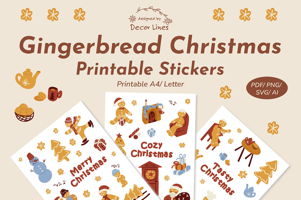 Gingerbread Christmas Stickers, an Object Illustration by Decor Lines (Photo 1 of 6)