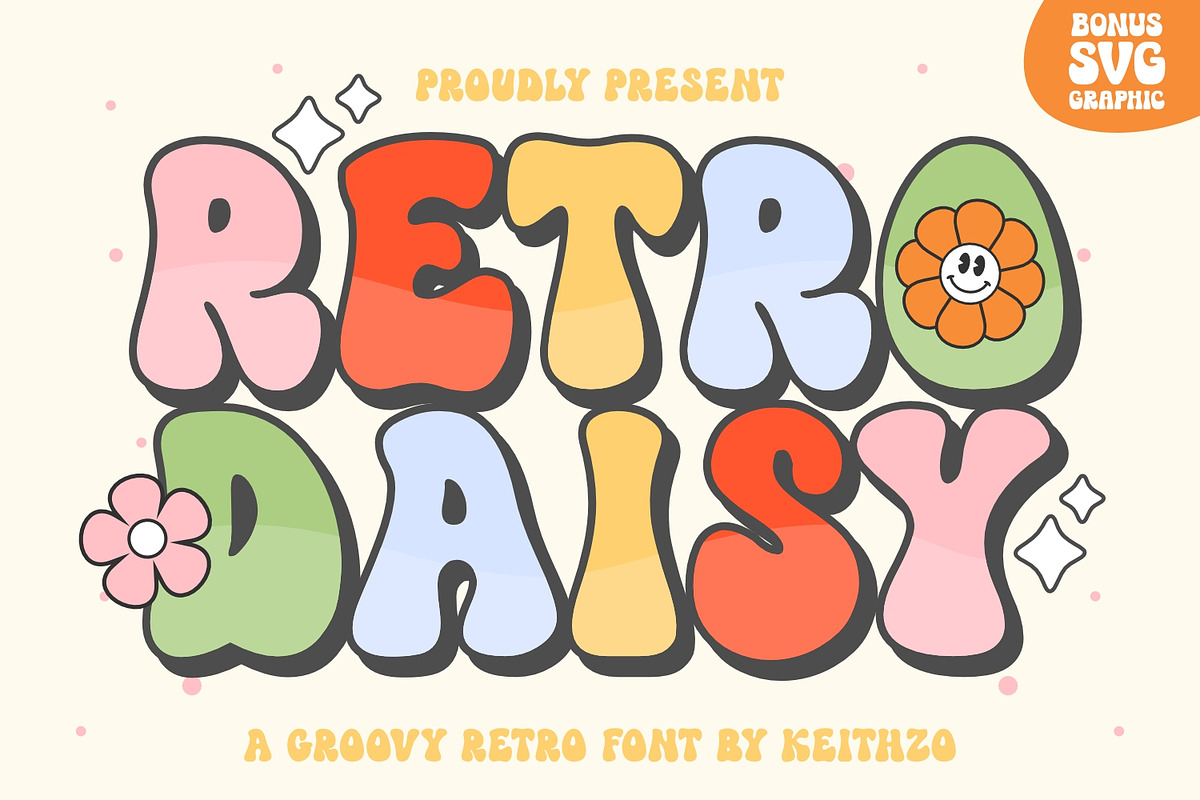 Retro Daisy - Groovy Retro Font, a Handwritten Font by Keithzo (Photo 1 of 9)