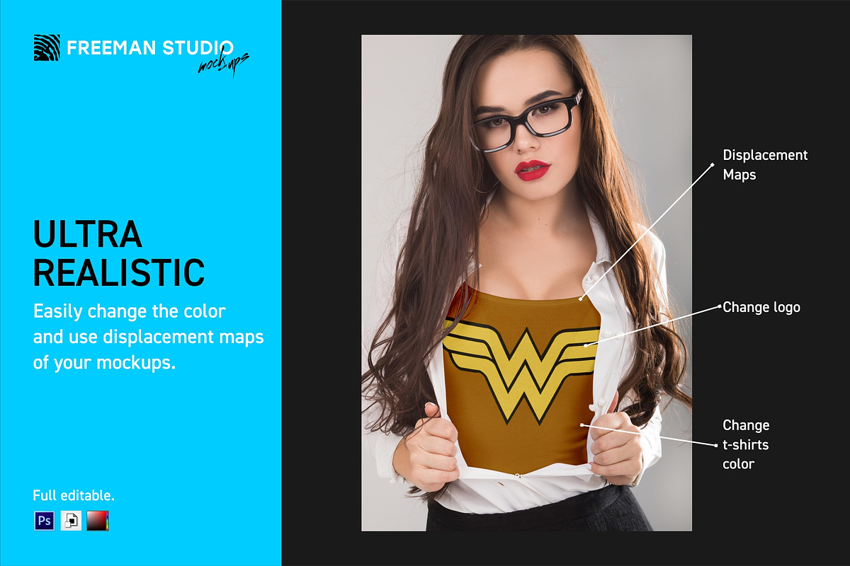 Super Girl T-Shirt Mock-Up Set, a Shirt Mockup by Freeman Studio (Photo 3 of 13)
