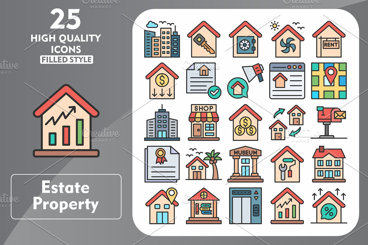 Estate property 25 Line Filled Icons, an Icon by Pexelpy