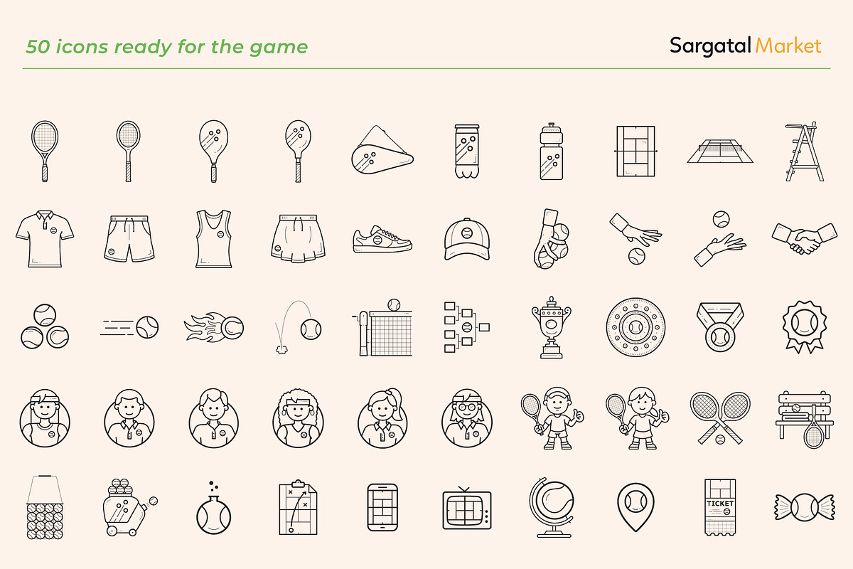 Tennis Outline Icons, an Outline Icon by Sargatal (Photo 4 of 4)
