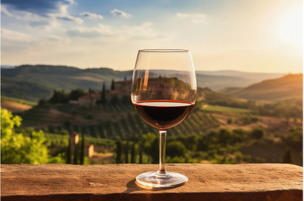 One glass of red wine and green, a Food & Drink Photo by Lermont51