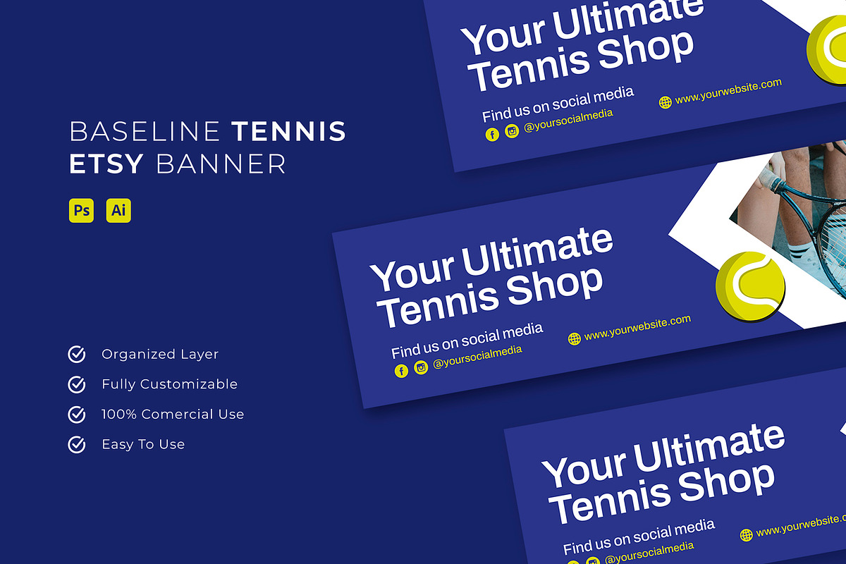 Baseline Tennis - Etsy Banner, a Print Template by Esensifiksi.studio (Photo 1 of 3)