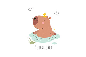 Funny capybara print. Cute rodent, an Animal Illustration by Valerie Bodnar