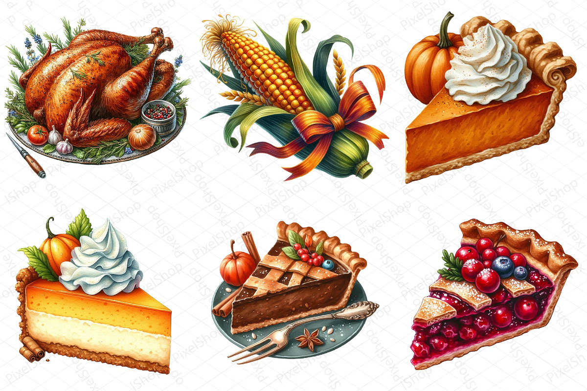 Watercolor Thanksgiving Food Clipart, an Illustration by DreamPrint404 (Photo 4 of 6)