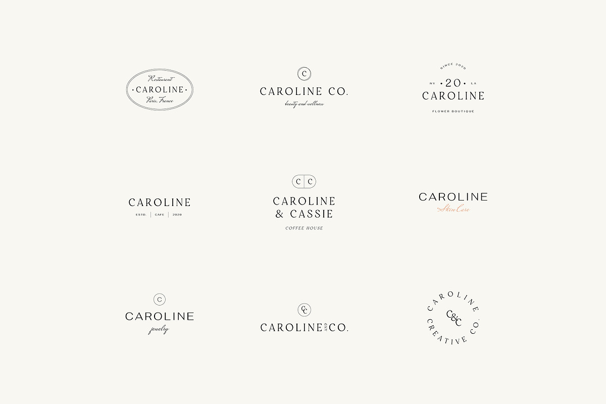 Caroline Minimal Logo Kit Ai,Eps,Psd, a Branding & Logo Template by Feel This (Photo 2 of 13)