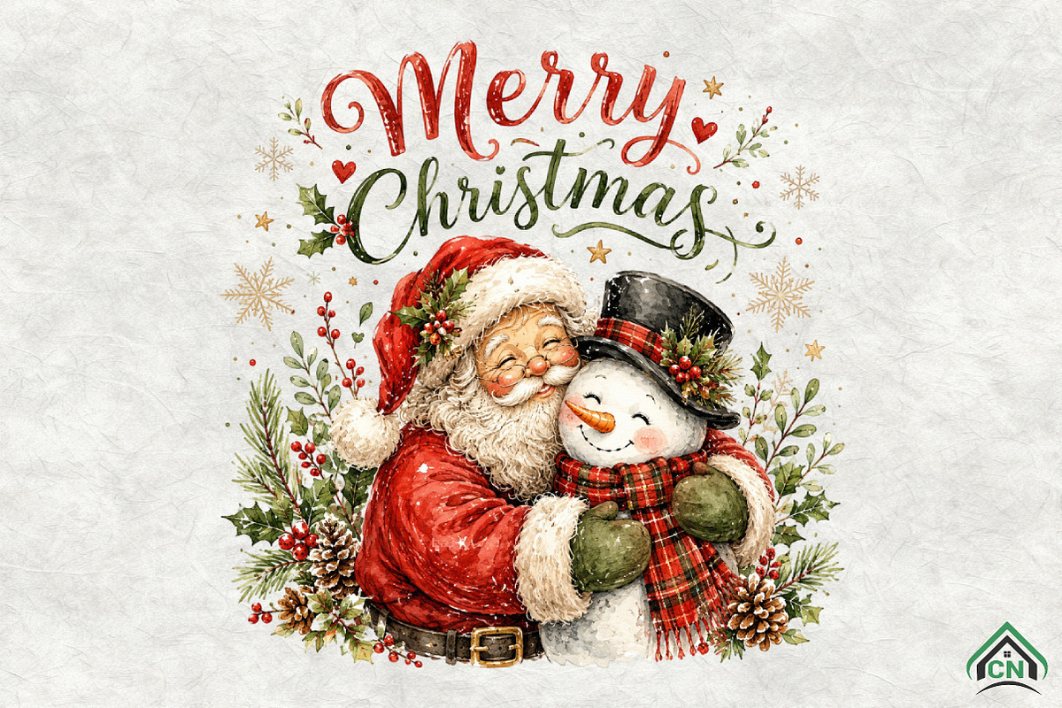 Merry Christmas Santa Snowman PNG, a Seasonal Illustration by Craft Nest (Photo 1 of 6)