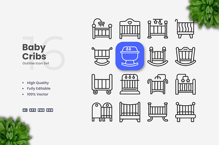 Baby Cribs Outline Icons, an Outline Icon by Upnowgraphic
