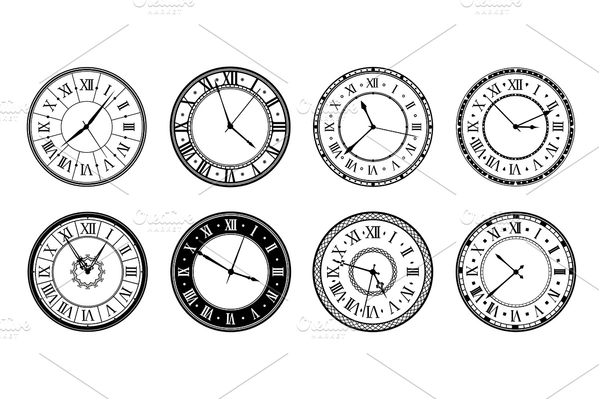 Clock faces with old watch dials, an Object Illustration by Vector Tradition