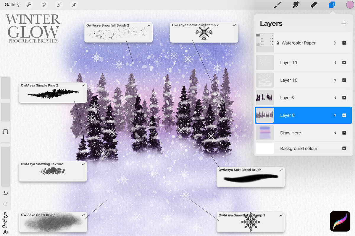 Winter Glow Procreate Brushes, a Brush Add-On by owlasya (Photo 6 of 7)