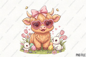 Easter Highland Cow Retro Easter PNG, an Illustration by CraftArtStudio