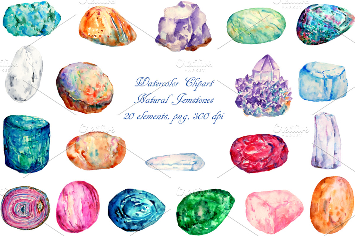 Watercolor Natural Gemstones, an Illustration by Corner Croft (Photo 1 of 2)