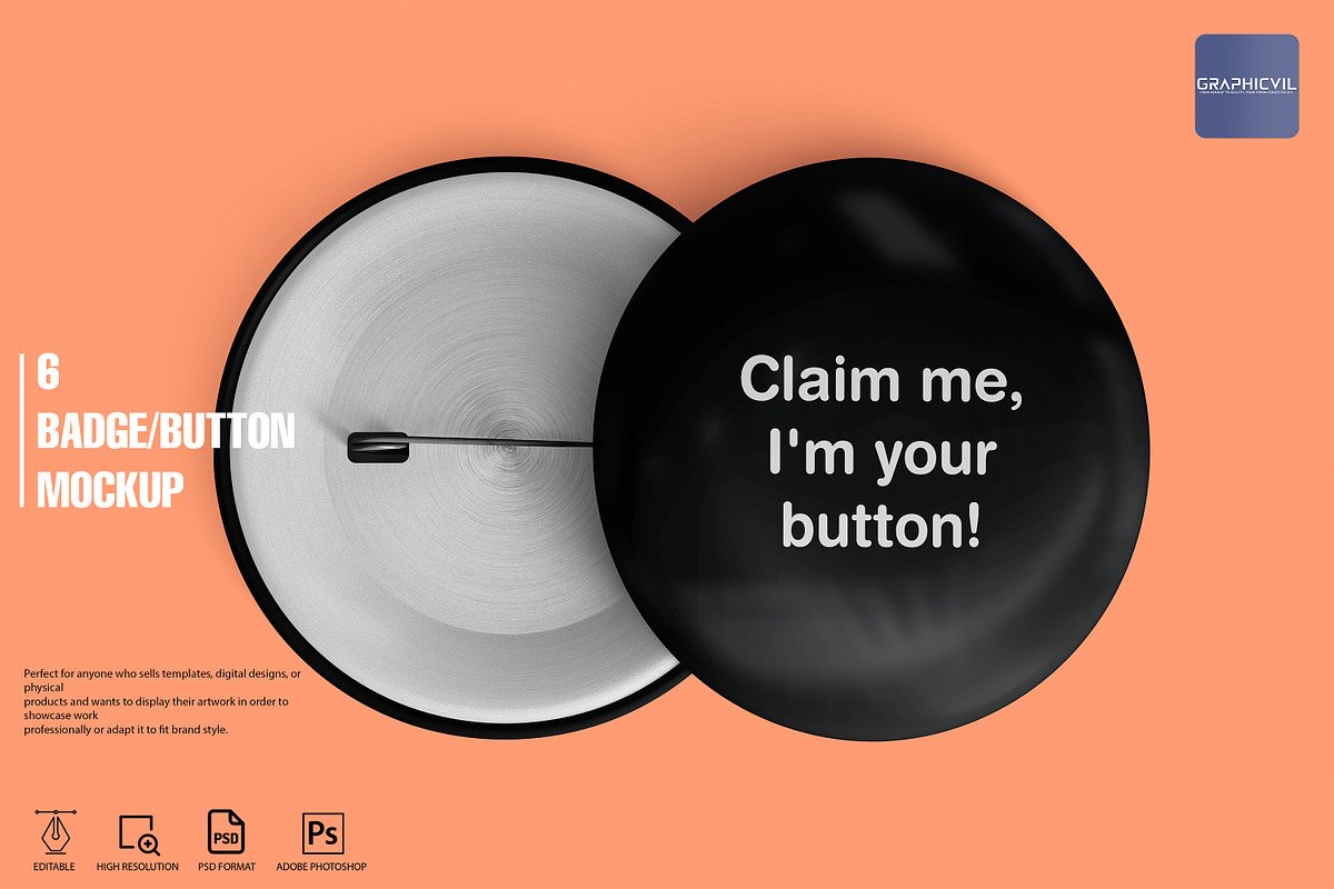 Dye sublimation Button mockup badge
