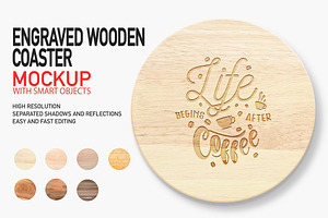 ENGRAVED WOODEN COASTER MOCKUP
