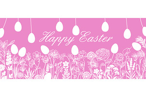 Easter pink banner Hand drawn. Not, an Illustration by Nenahliadava Design