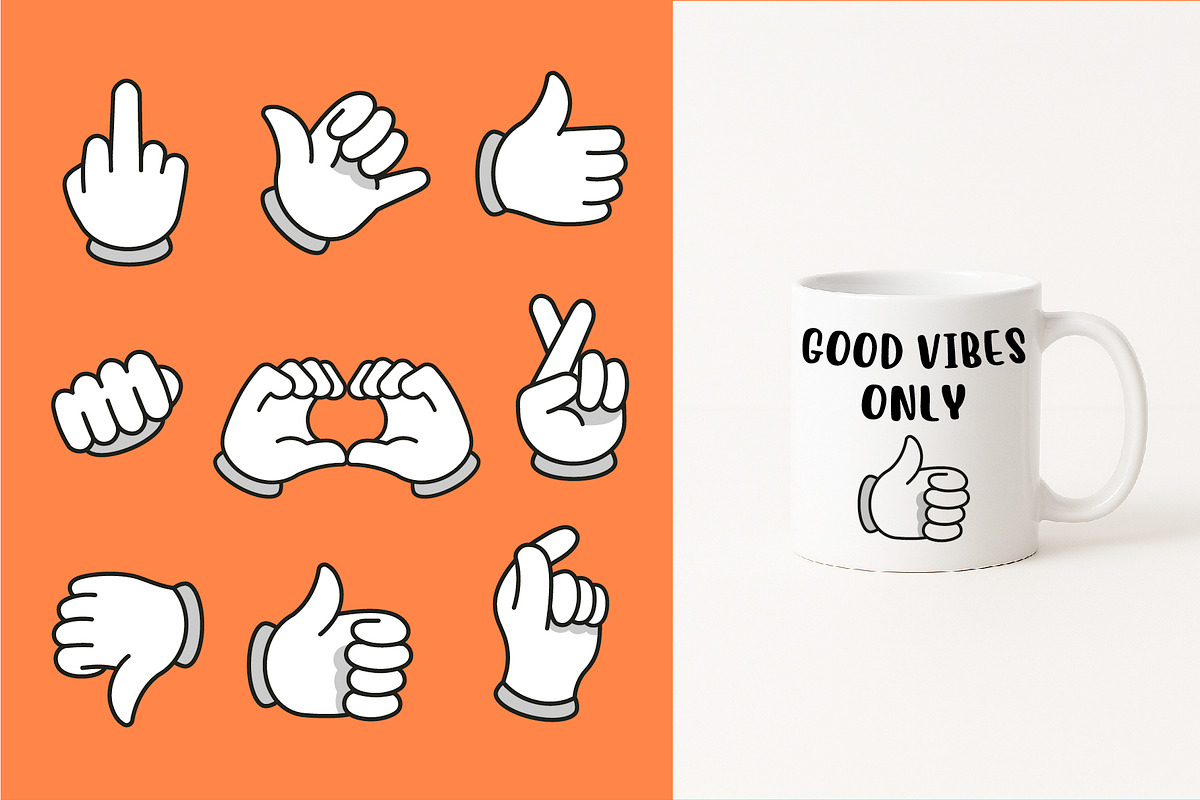 Cartoon Hands, Gestures with Signs, a Person Illustration by Lettering_Logo (Photo 3 of 4)