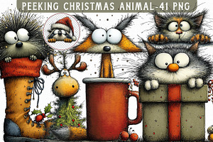 Peeking Christmas Animal Clipart, an Illustration by Libby Wishes
